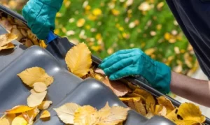 removing debris from a [location] gutter by hand